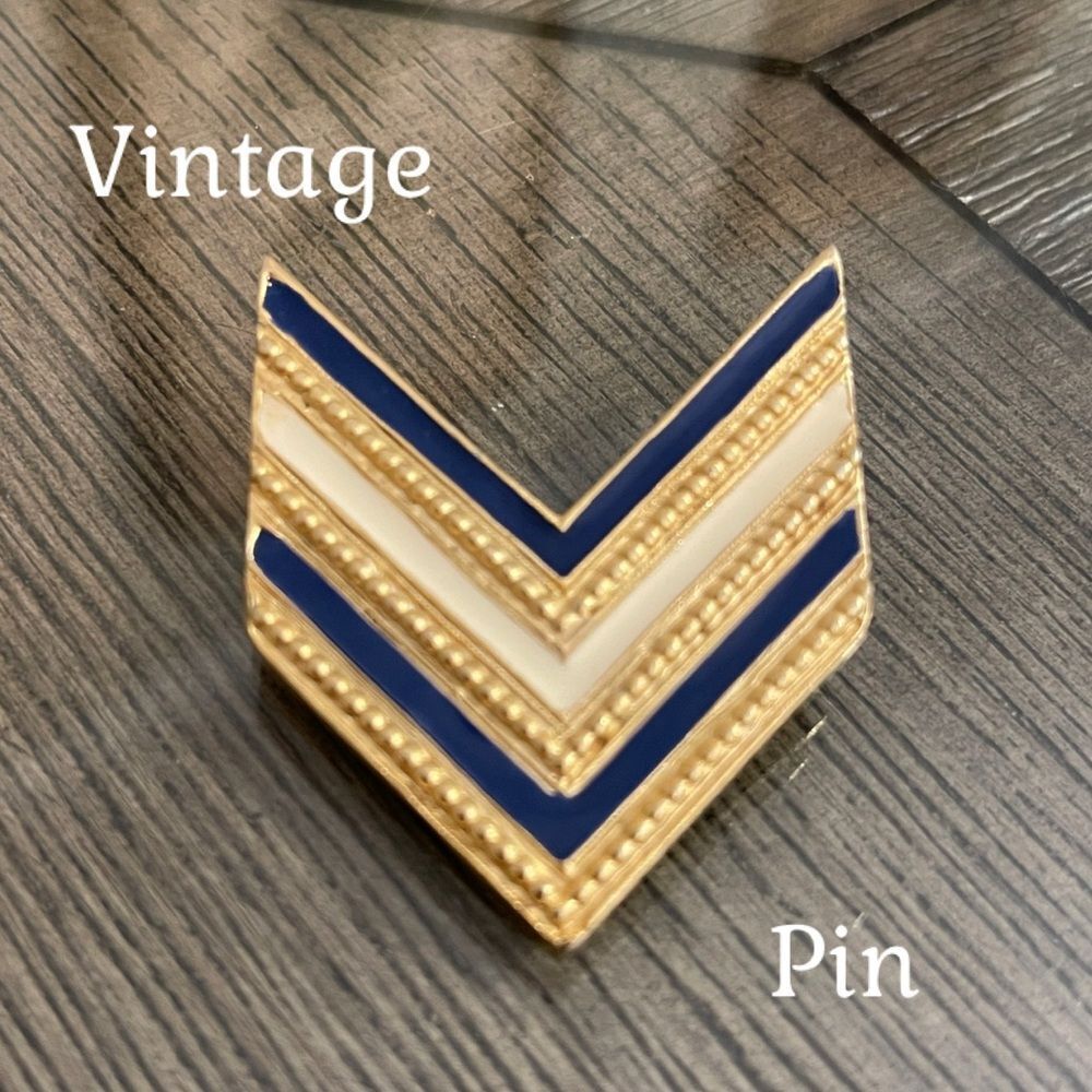 Vintage Military Chevron Stripes Gold and Blue Brooch - Pin